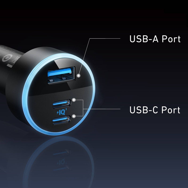 Anker 3-Port 67W Car Charger with 3' APPLE to USB-C Cable - Black