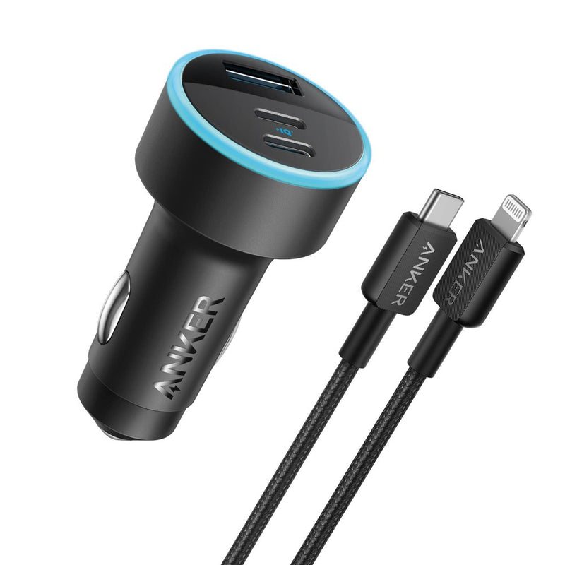 Anker 3-Port 67W Car Charger with 3' APPLE to USB-C Cable - Black