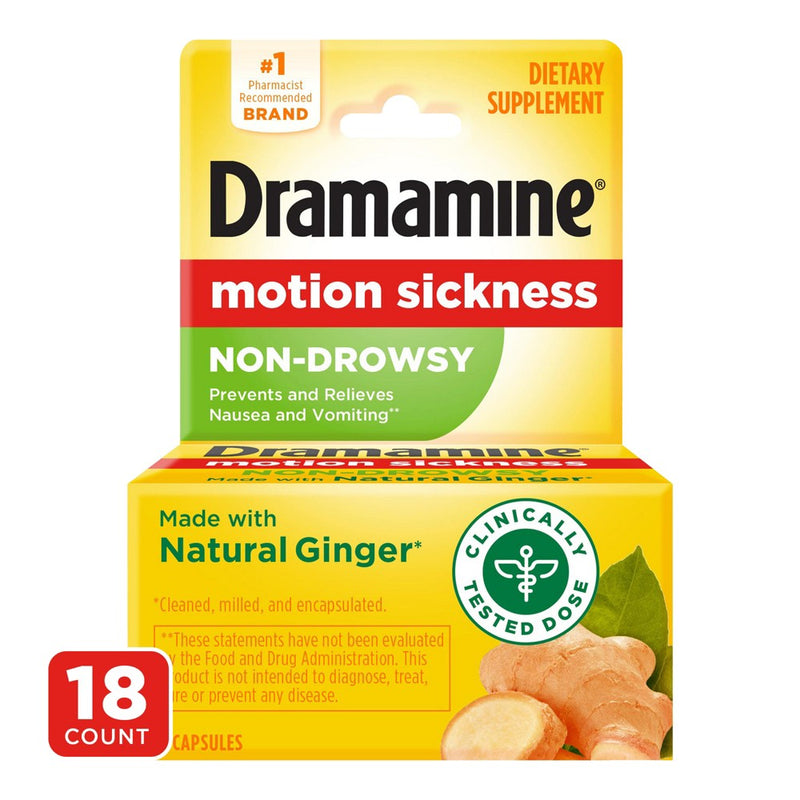 Dramamine Non-Drowsy Naturals Motion Sickness Relief for Nausea, Dizziness & Vomiting - 18ct - EXP: JUN 2025