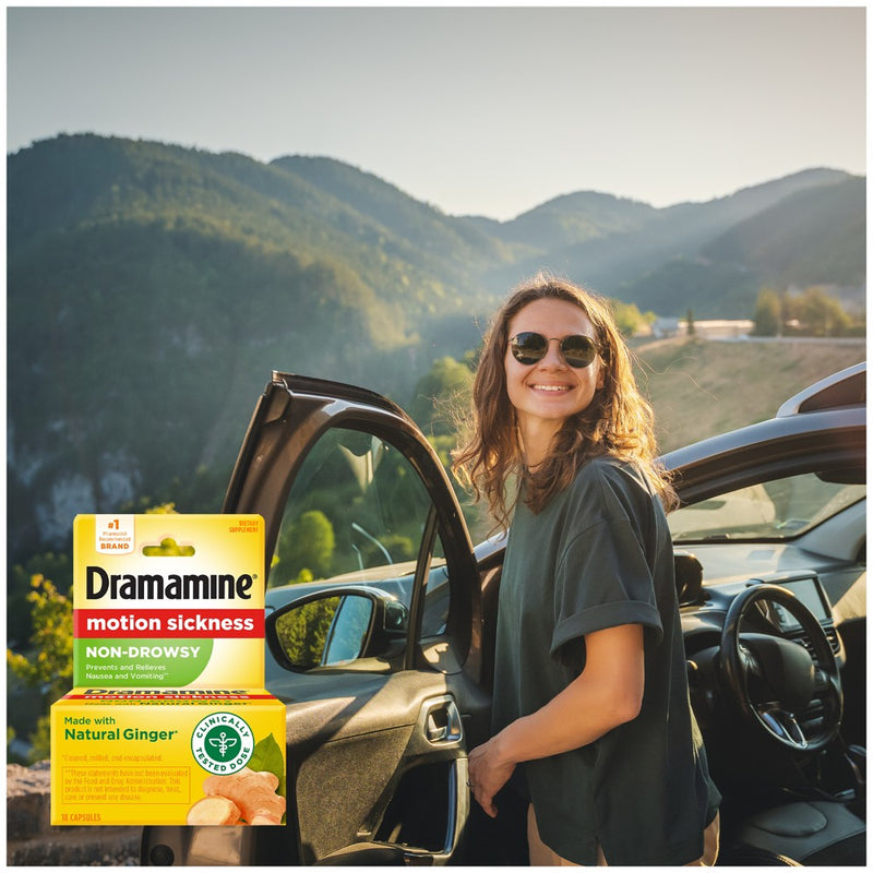 Dramamine Non-Drowsy Naturals Motion Sickness Relief for Nausea, Dizziness & Vomiting - 18ct - EXP: JUN 2025