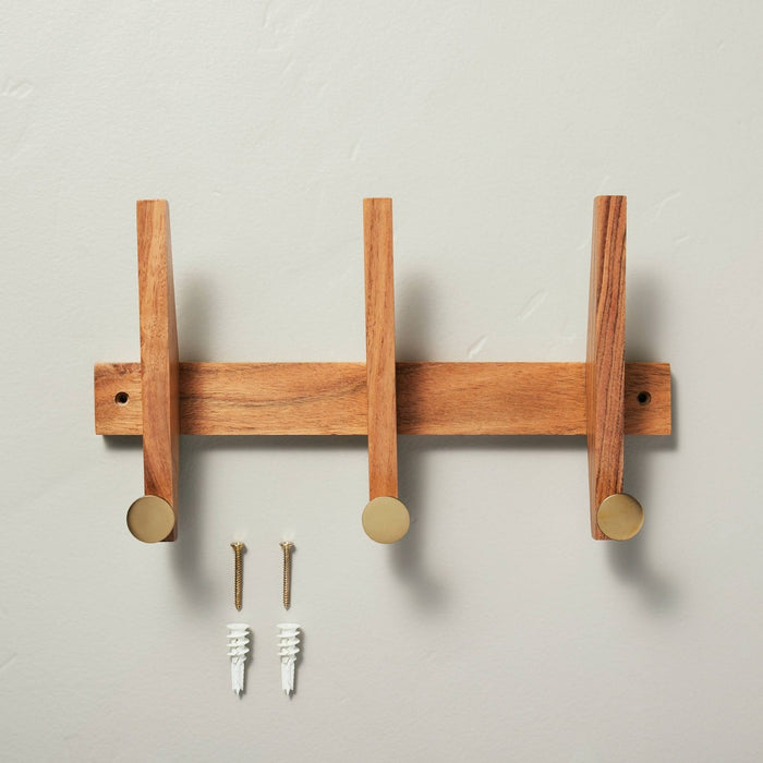 12.5" Wood & Brass Hook Rail - Hearth & Hand with Magnolia