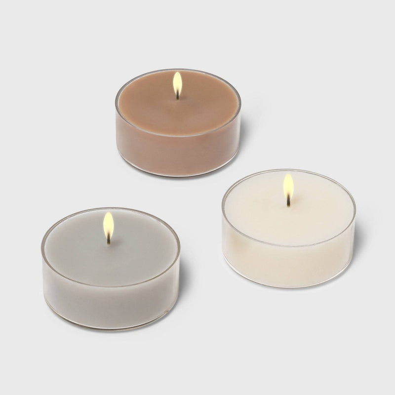 24pk Tealight Vanilla Bean and Amber/Cozy Cashmere/Ashwood Candle - Threshold