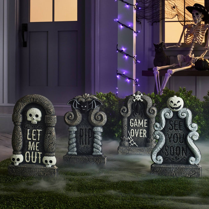 4pk Black and White Foam Halloween Decorative Tombstone Set - Hyde & EEK! Boutique