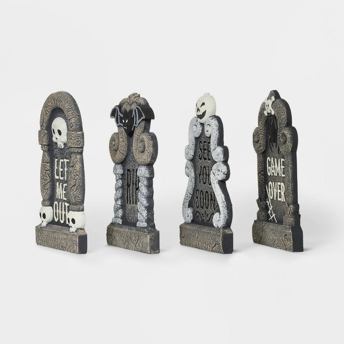 4pk Black and White Foam Halloween Decorative Tombstone Set - Hyde & EEK! Boutique