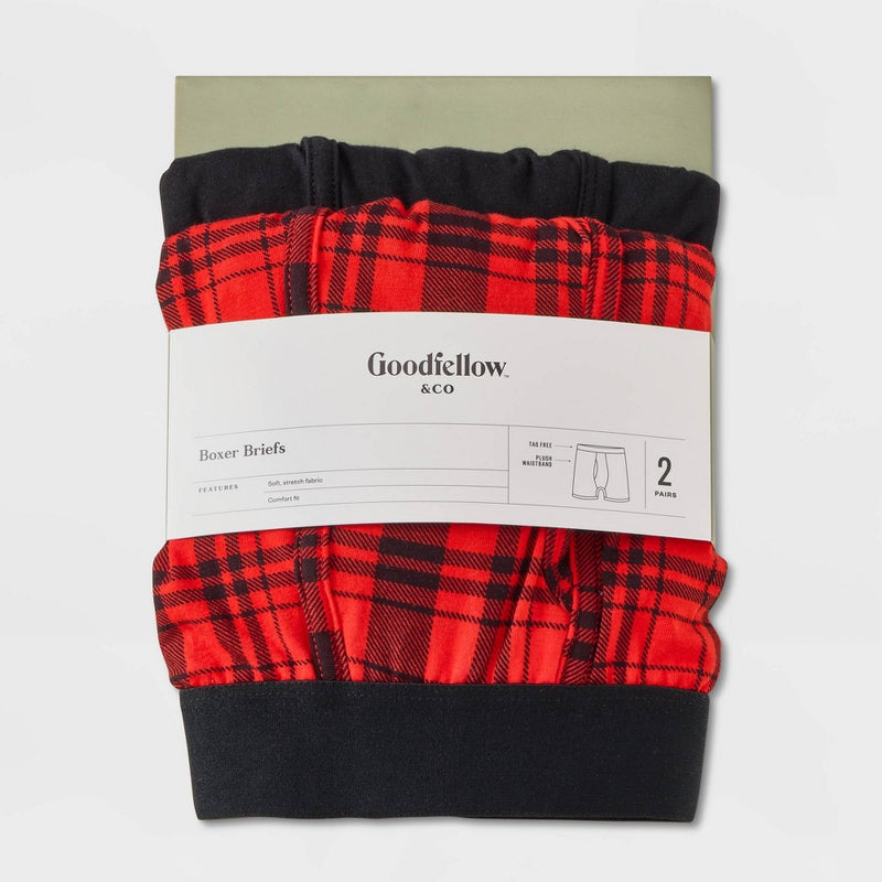 Men's Plaid Boxer Briefs 2pk - Goodfellow & Co Red/Black S