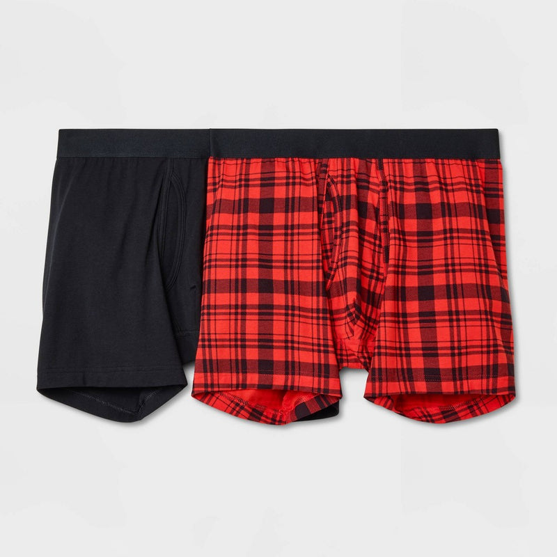 Men's Plaid Boxer Briefs 2pk - Goodfellow & Co Red/Black S