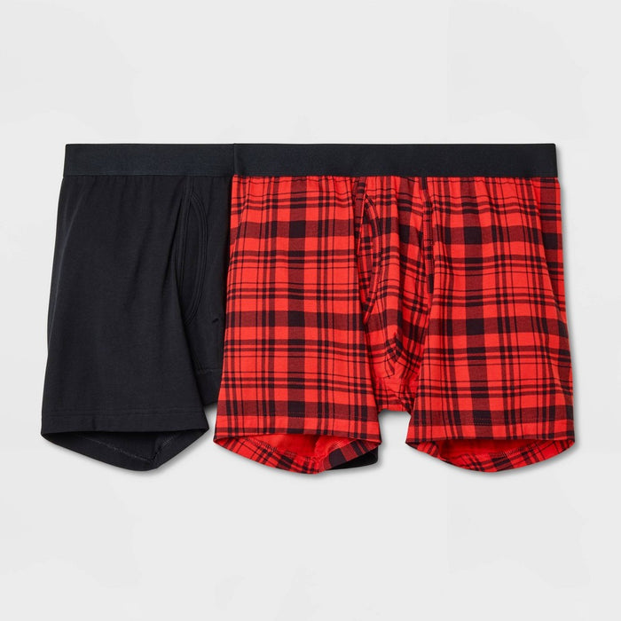 Men's Plaid Boxer Briefs 2pk - Goodfellow & Co Red/Black S