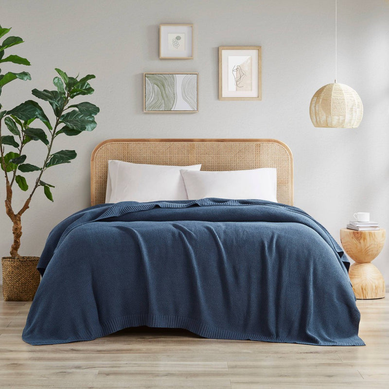 Full/Queen Bree Knit Bed Blanket Indigo