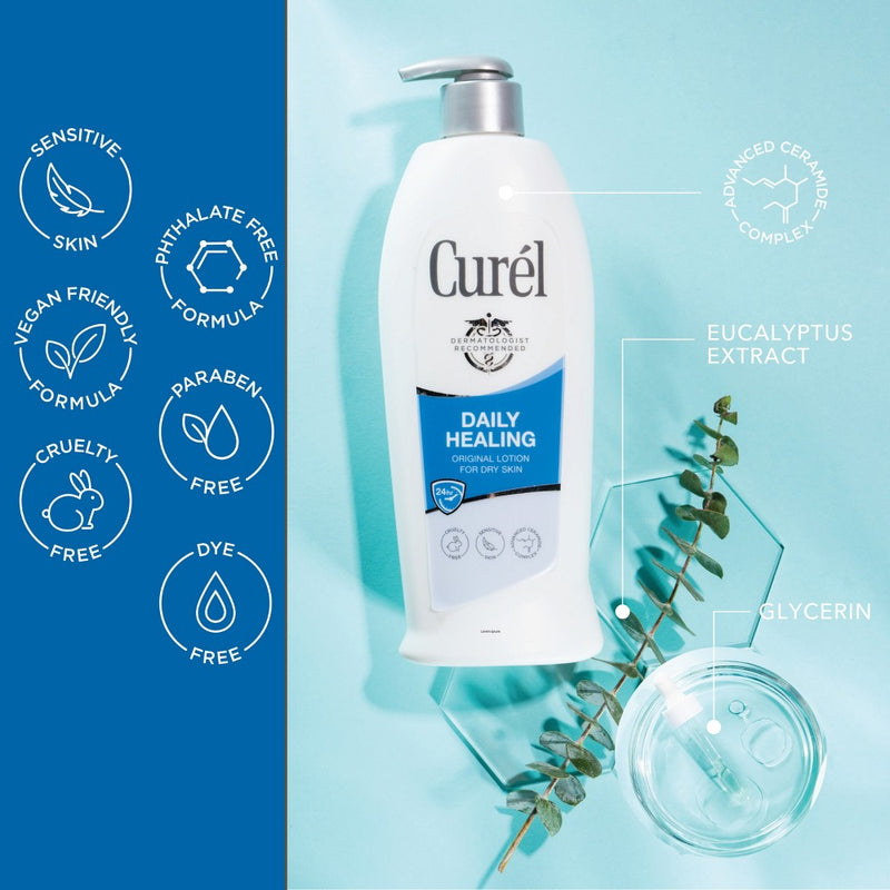 Curel Daily Healing Hand and Body Lotion For Dry Skin, Advanced Ceramides Complex, All Skin Types Scented - 20 fl oz