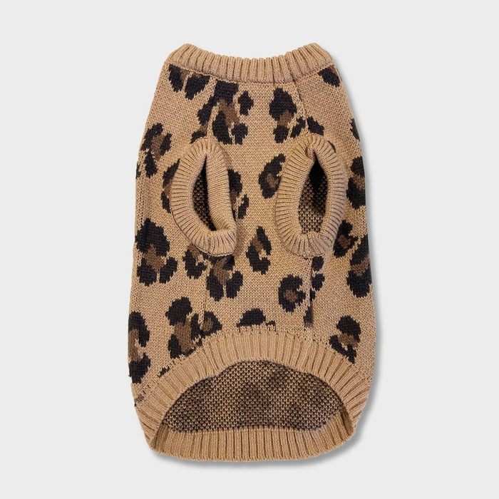 Grayson Pup Leopard Dog Sweater - Brown - L