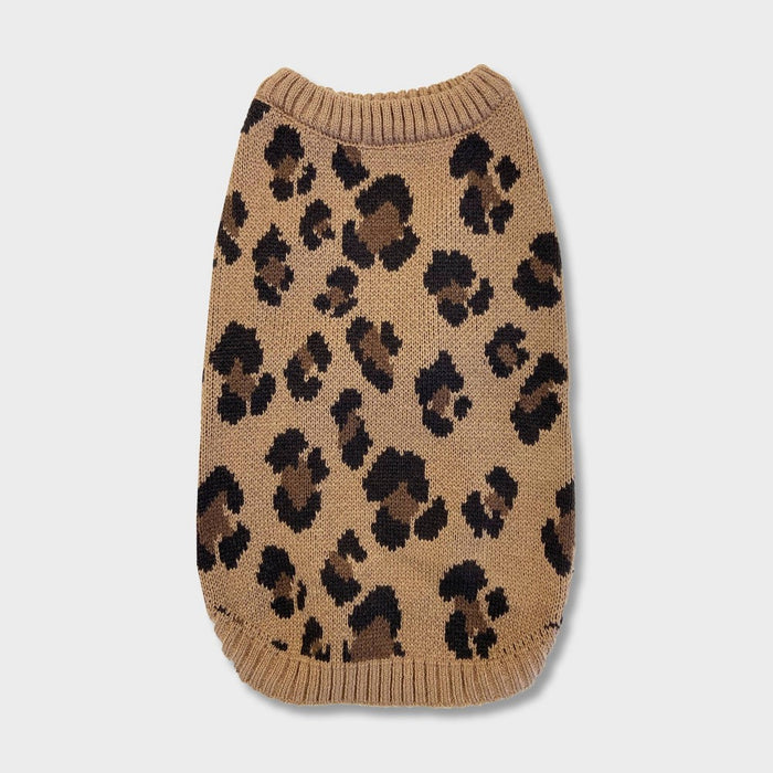 Grayson Pup Leopard Dog Sweater - Brown - L
