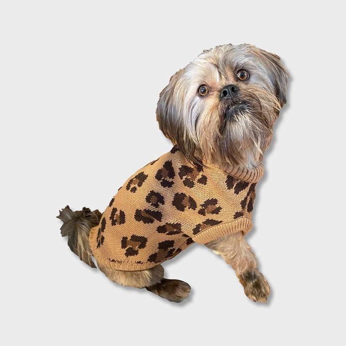 Grayson Pup Leopard Dog Sweater - Brown - L