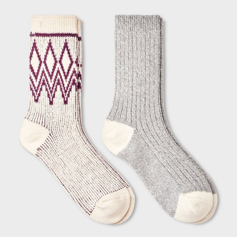 Women's 2pk Lightweight Super Soft Fair Isle Diamond Crew Socks - All in Motion Purple/Ivory 4-10