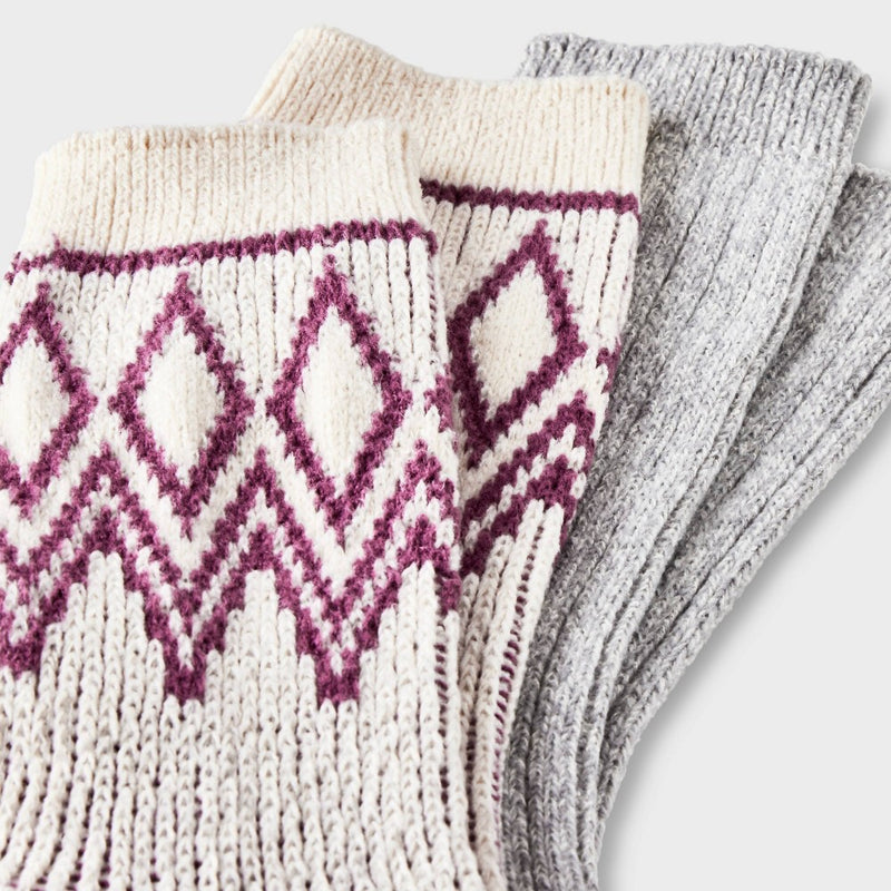 Women's 2pk Lightweight Super Soft Fair Isle Diamond Crew Socks - All in Motion Purple/Ivory 4-10