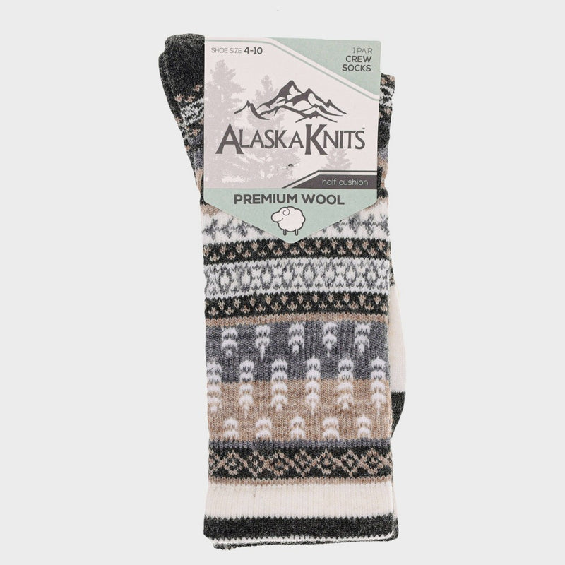 Alaska Knits Women's Soft Alpine Wool Blend Crew Socks - Natural Wood 4-10