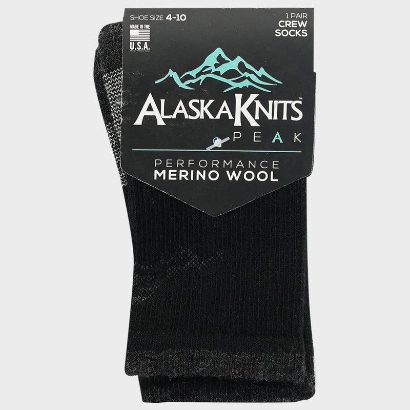 Alaska Knits Women's Peak Trail Mid Crew Merino Wool Socks - Black 4-10