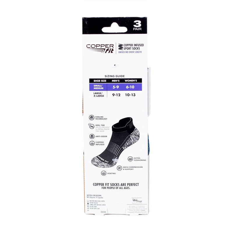 Copper Fit Ankle Socks Women's Black - 3pk 9-11