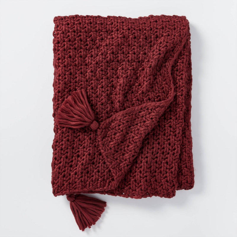 Chunky Knit Reversible Throw Blanket Burgundy - Threshold designed with Studio McGee