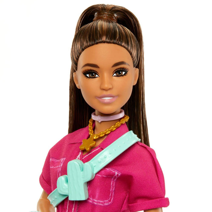 Barbie Doll in Trendy Pink Jumpsuit with Accessories and Pet Puppy