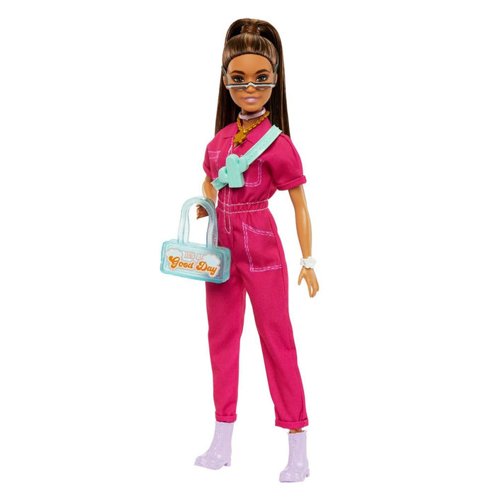 Barbie Doll in Trendy Pink Jumpsuit with Accessories and Pet Puppy