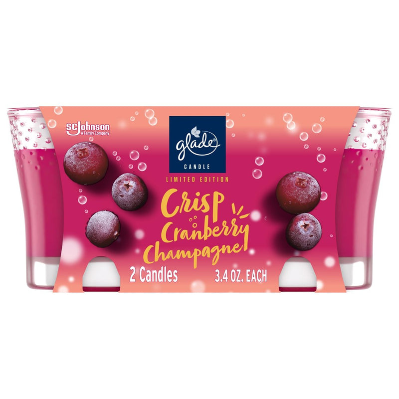 Glade Flame Candles - Crisp Cranberry Champagne - 3.4oz/2pk