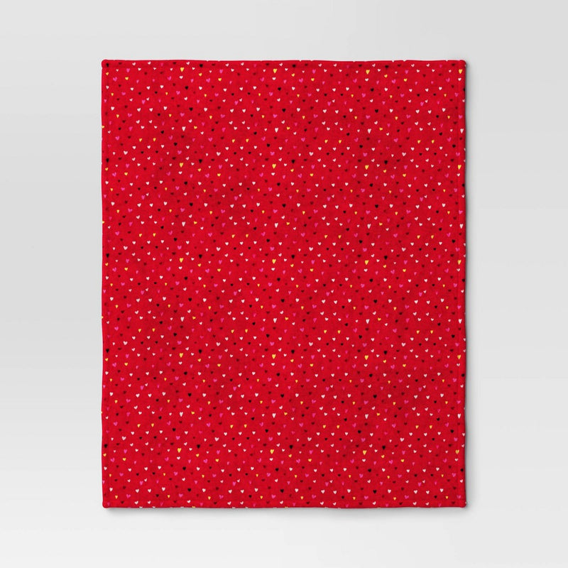Ditsy Hearts Printed Plush Valentine's Day Throw Blanket Red - Room Essentials