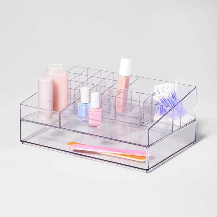 Extra Large Bathroom Plastic Tiered Cosmetic Organizer Clear - Brightroom