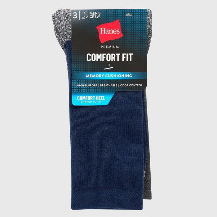 Hanes Premium Men's Total Support Crew Socks 3pk - Navy Blue 6-12