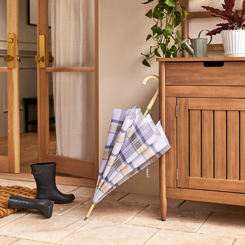 Plaid Print Stick Umbrella Blue/Tan/Cream - Hearth & Hand with Magnolia (LOCAL PICKUP ONLY)