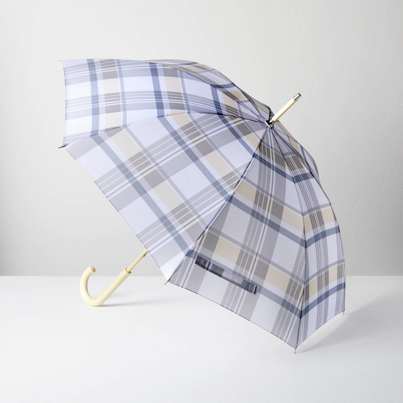Plaid Print Stick Umbrella Blue/Tan/Cream - Hearth & Hand with Magnolia (LOCAL PICKUP ONLY)