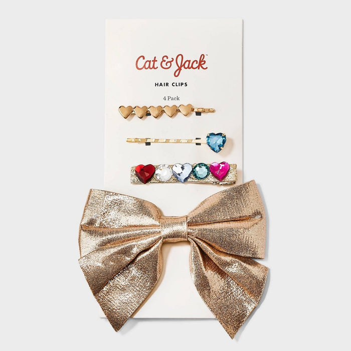 Girls' 4pk Bow and Bobby Hair Clips - Cat & Jack Gold