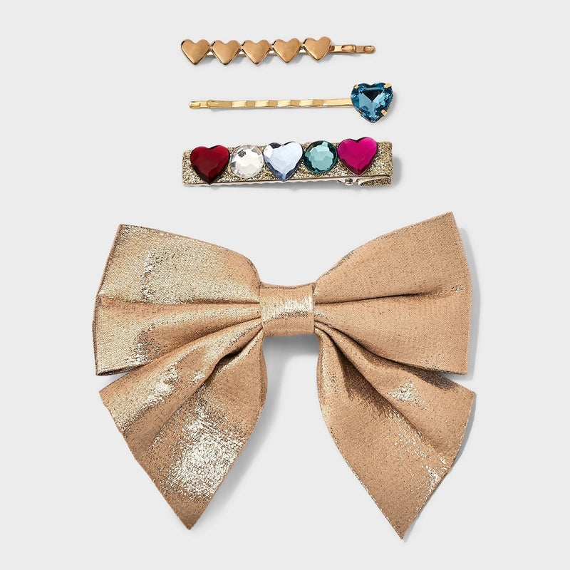 Girls' 4pk Bow and Bobby Hair Clips - Cat & Jack Gold