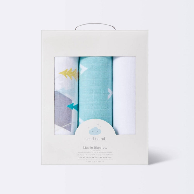 Muslin Swaddle Blankets Adventure Awaits 3pk - Cloud Island Light Blue