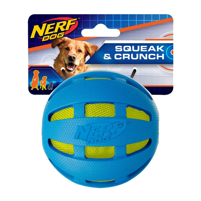 NERF Checker Crunch Ball Dog Toy - Blue/Green - L