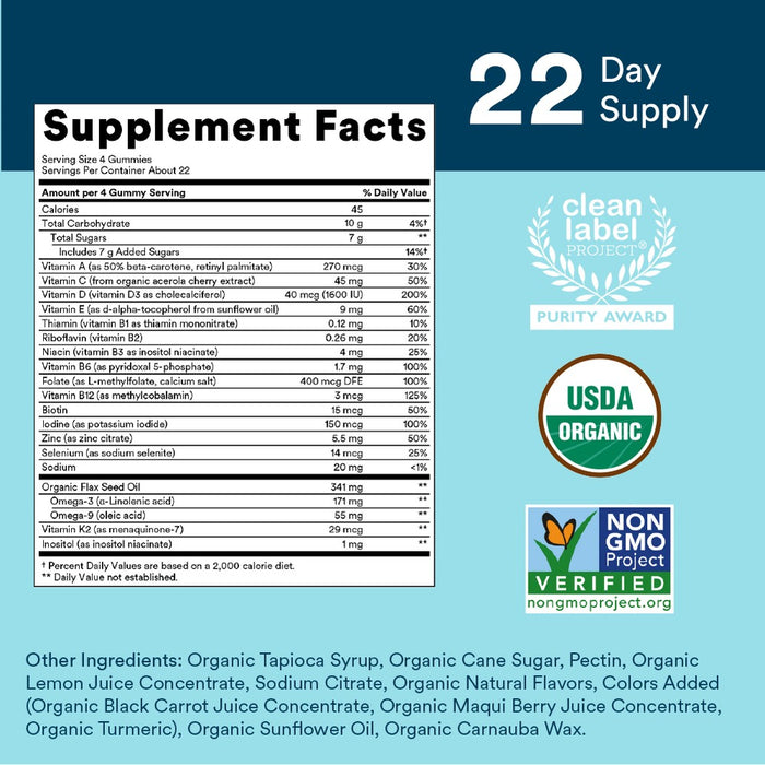 SmartyPants Organic Men's Multi & Vegetarian Omega 3 Gummy Vitamins with D3, C & B12 - 90 ct