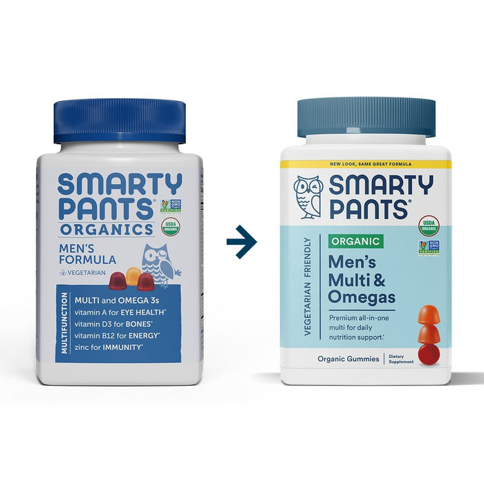 SmartyPants Organic Men's Multi & Vegetarian Omega 3 Gummy Vitamins with D3, C & B12 - 90 ct