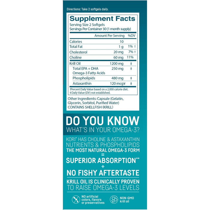 Kori Krill Oil Superior Omega-3 600mg Small Softgels - 60ct