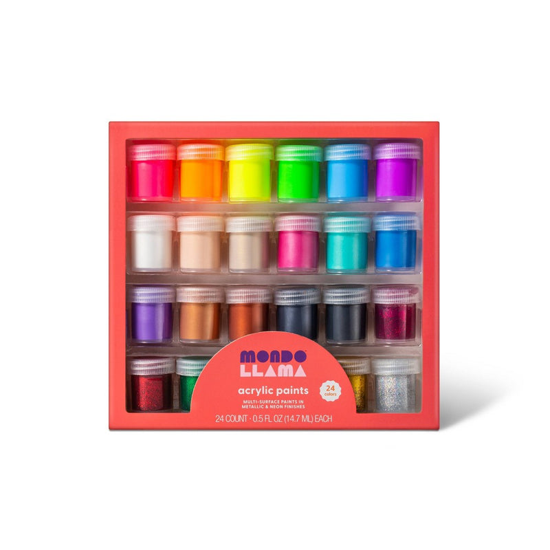 24ct Acrylic Paint Set Metallic/Neon/Glitter - Mondo Llama
