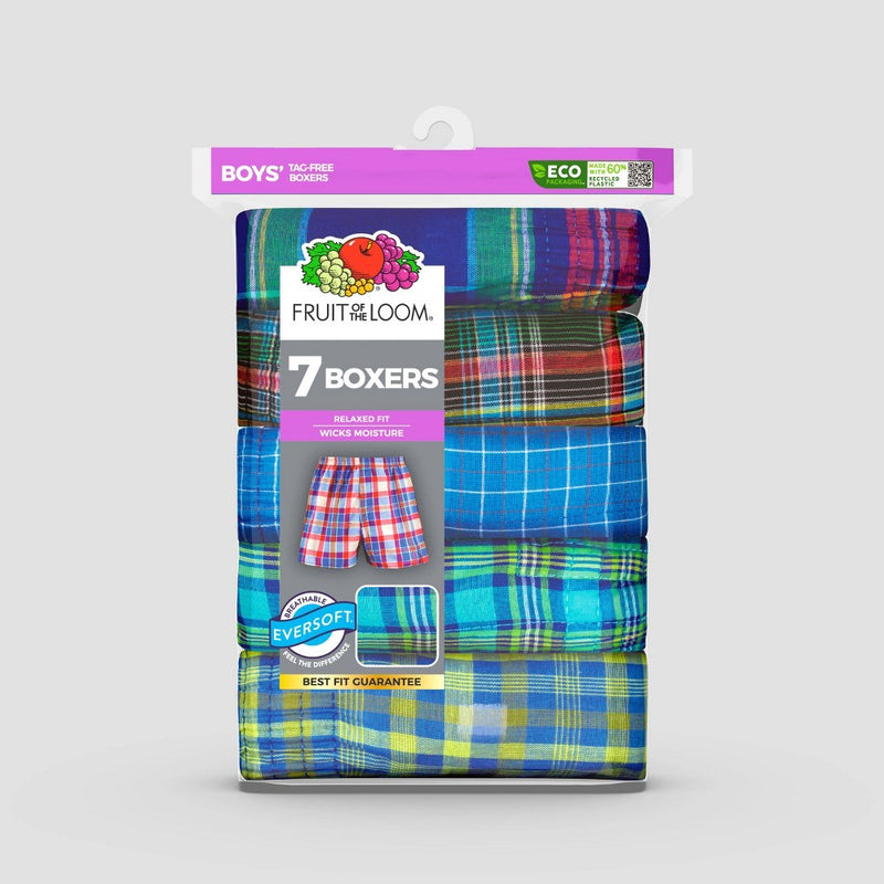 Fruit of the Loom Boys' 7pk Plaid Boxers - Colors May Vary XL