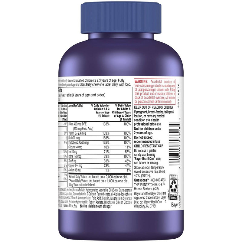 Flintstones Chewable Kids Multivitamin w/Iron, Calcium, C & D  -180ct -EXP 11/25