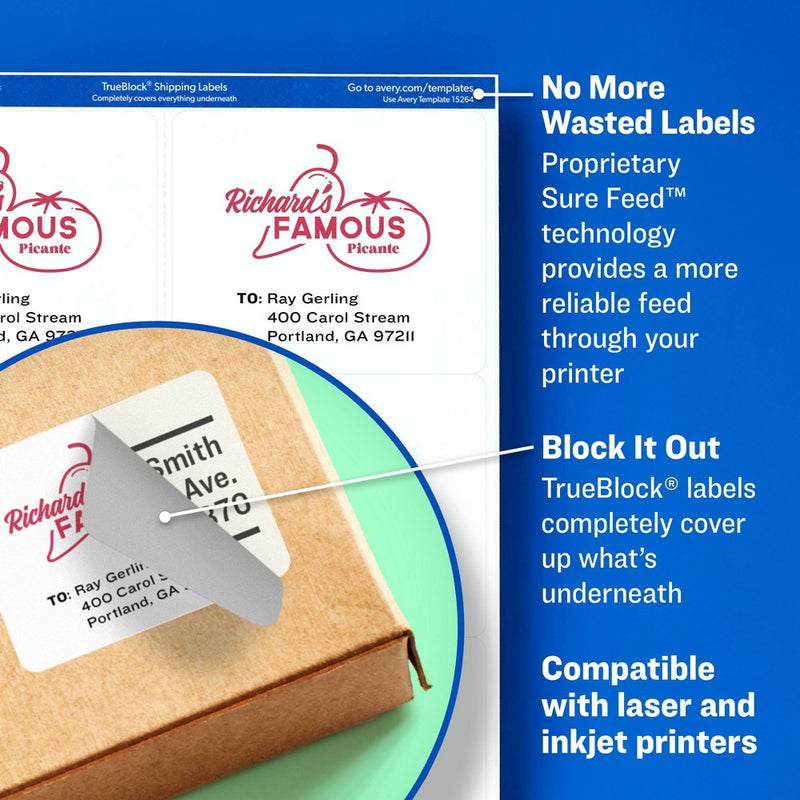 Avery 3 1/3" x 4" 60ct TrueBlock Shipping Labels White