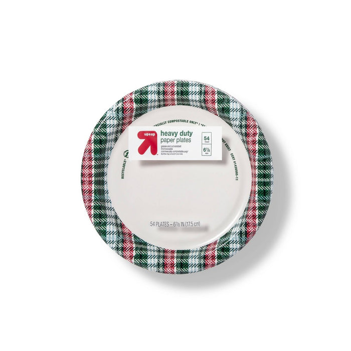 Holiday Disposable Dinnerware Plate 7" - Green Plaid - 54ct - up & up