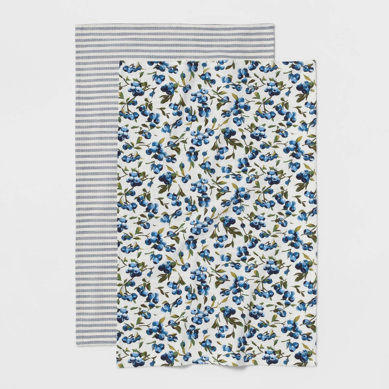 2pk Cotton Printed Kitchen Towels Blue - Threshold