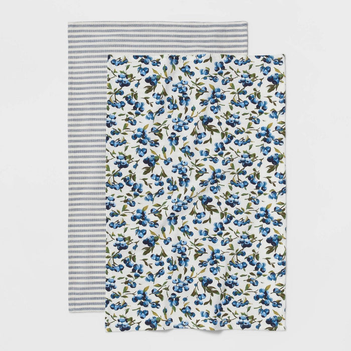 2pk Cotton Printed Kitchen Towels Blue - Threshold