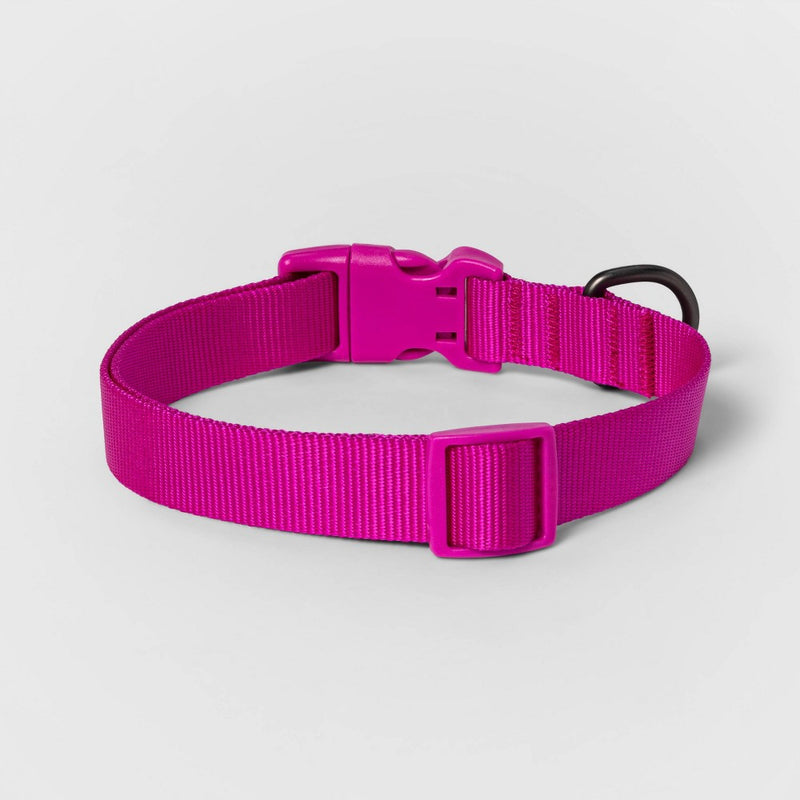 Basic Dog Adjustable Collar with Color Matching Buckle - L - Pink - Boots & Barkley