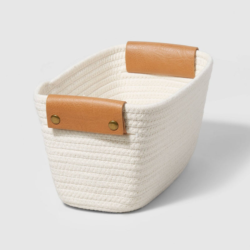 Small Oval Decorative Coiled Rope Basket Cream - Brightroom