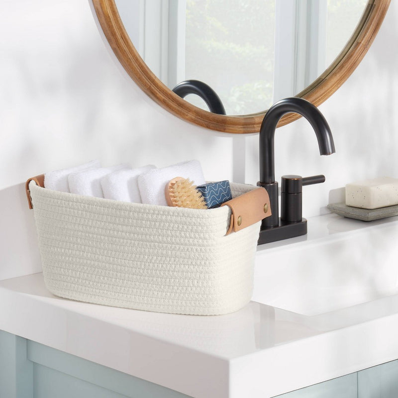 Small Oval Decorative Coiled Rope Basket Cream - Brightroom