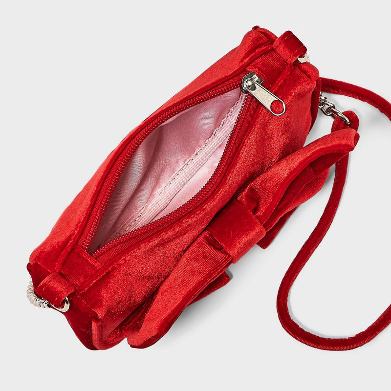 Girls' Velvet Bow Crossbody Bag - Cat & Jack Red