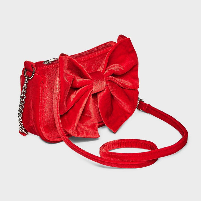 Girls' Velvet Bow Crossbody Bag - Cat & Jack Red
