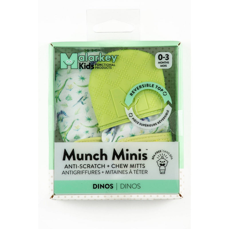 Malarkey Kids Munch Mitt Mini's Anti Scratch & Teething Mittens - 2pk - Dinos